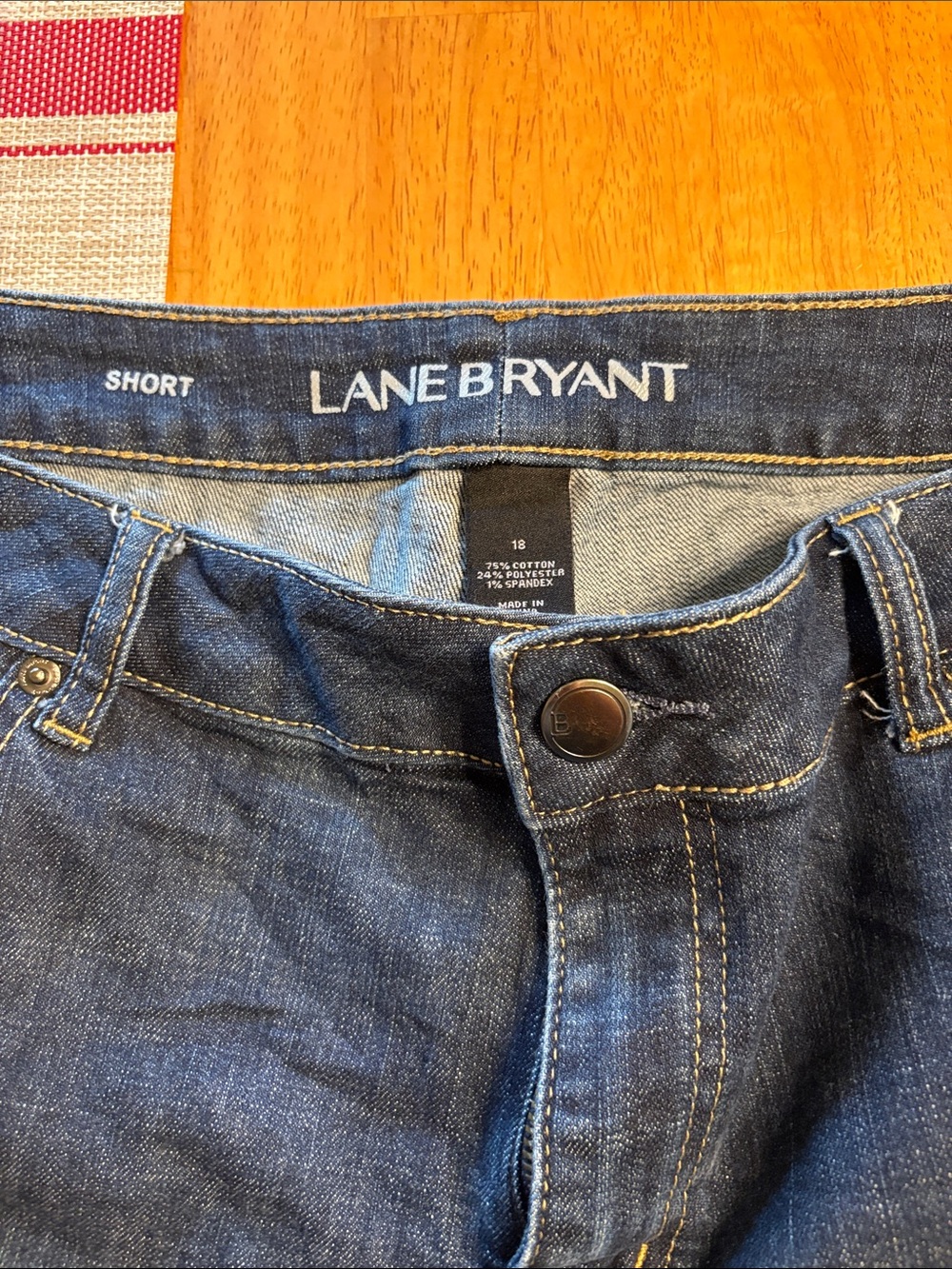 Lane Bryant Dark Blue Distressed Denim Shorts with Rhinestone Accents - Picture 2 of 3
